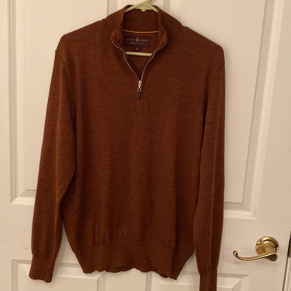 Robert Talbott Ember COOPER-MERINO 1/4 ZIP Mock Neck Sweater Made in Italy M